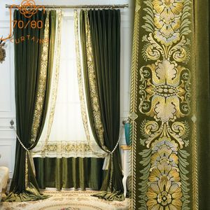 Wholesale dark green blackout curtains resale online - Curtain Drapes High end American Dark Green Embroidery Floral Velvet Blackout Curtains For Living Room And Bedroom Customized Products