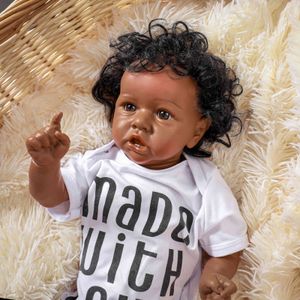 50cm Baby pop met tanden mooie realistische zwarte pop baby s gebogen mond sile pop over het hele lichaam