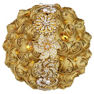 Decoratieve bloemen kransen licht gouden serie bruid en bruidsmeisje strass bouquetten bruiloft accessoires kunstmatige satijn B08