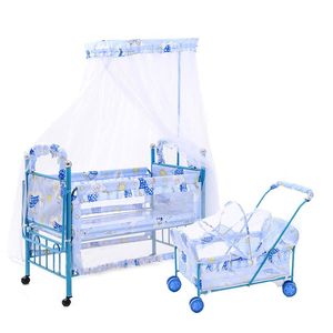 Wholesale Baby Cribs Lengthened Crib With Inner Rocking Cradle, Multifunctional Kids Cot Can Joint Adult Bed, Mosquito Net Included