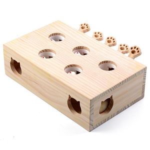 caja de juguete sólido al por mayor-Juguetes de gato Puzzle de juguete de madera sólido Gotas interactivas Una forma de topero Hamster Caja divertida para tocarse Muñeca