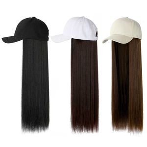 3色利用可能なロングウィッグ 野球帽 かつら 長いストレートヘア キャップウィッグ 夏のファッションかつら ベージュカーキブラックハットQ0703