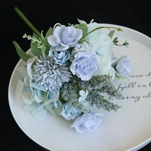 Wholesale blue hydrangeas resale online - Decorative Flowers Wreaths Artificial Flower Single Branch Length cm Blue Hydrangea Bouquet Home Decoration Wedding Scene Vase Flo