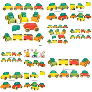 mini wooden toy car оптовых-Diecast Cars Giftscandy Color Mini Деревянные игрушки Сборка Модель Учебный Отъемный Игрушечный Автомобиль Для Детских Детских Приятных Рождественских Подарок Доставка