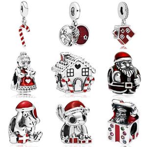 Santa Claus Mascot Mormma Julfamilj Hus Charms Passande Pandora Armband DIY Bead Smycken För Kvinnor Tjej Varmgåva