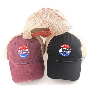 anti sürücü toptan satış-İşlemeli Let hadi Brandon Mesh Topu Şapka Amerikan Popüler fjb Sloganı Anti Biden Trump Beyzbol Şapkası Snapbacks Yıkanmış Delikler Kamyon Sürücü Baba Şapkalar G110BXY5