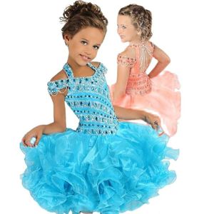 Charming Blue Coral Girls Pageant Dresses Ball Gowns Organza Cold Shoulder Keyhole Back Kids Little Cupcake Girl s