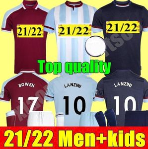 21 Volwassen Mens Kids Kit Voetbal Jerseys Wested Ham Home Away rd Yarmolenko Lanzini Noble Bowen Antonio Football Shirt Fornals Rice P Fornals Benrahma