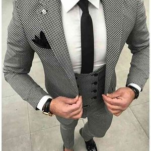 Casual Plaid Elegancki garnitur ślubny dla mężczyzn sztuki kurtka spodnie kamizelki krawat Moda niestandardowe garnitury Tuxedo Terno Masculino Blazer