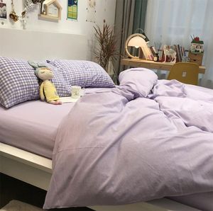 Bedding Sets Classic Pure Purple Plaid Set simple Romantic Cotton Twin Full Queen King Home Textile Bed Sheet Pillowcase Duvet Cover