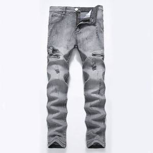kot uzun fermuarlı toptan satış-Erkek Fermuar Skinny Jeans Erkek Moda Cep Seasons Vintage Uzun Pantolon Rahat Düz Kalem Pantolonu