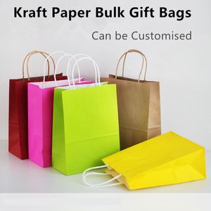 renkli kraft torbaları toptan satış-Kraft Kağıt Torbaları Kolları Ile Toplu Renkli Kağıt Hediye Çanta Alışveriş Torbaları Alışveriş Hediye Ürünler için Perakende Parti Favor X4 X10