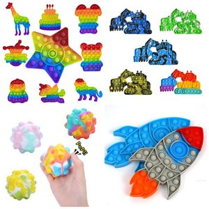 Poppar fidget leksaker push it bubble färg skrivbord dekompression sensory squeeze terapi leksak robot dinosaur raketer skjutstjärnor enhörningar