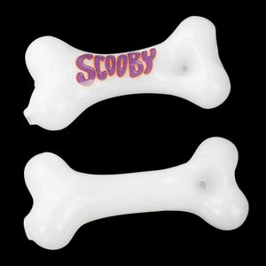 Dog bones shape white color herb tobacco glass pipe for smoking use inches