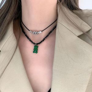 Wholesale stackable jewelry resale online - Pendant Necklaces Fashion Unisex Crystal Bear Double Necklace For Women Jewelry Gifts Inlaid Zircon Stackable Design Clavicle Accessories