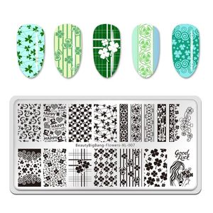 False Nails Nail Stamping Plate St Patrick s Day Four leaf Clover Theme Flowers Manicure Art Image Template Stencils Tool