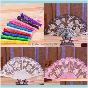 Parasols Events Ten Colors Lace Flower Bridal Hand Fans Vintage Hollow Bamboo Handle Aessories Wedding Gift Party Favors F8209 C85Ay