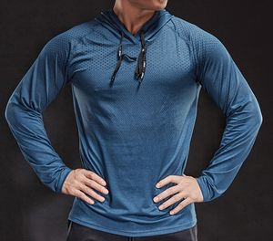 long sleeve sport shirt toptan satış-Sonbahar Kış Kalın Koşu T Gömlek Adam Erkekler Uzun Kollu Kapşonlu Gym T Shirt Fitness Eğitim Top Hızlı Kuru Nefes Spor