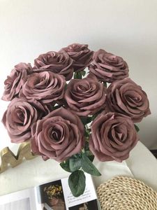 Decoratieve bloemenkransen stks Dusty Rose Artificial Roses Lange Stam Silk CM Stelen voor Bruids Bruiloft Boeketten Thuis Tuin Decor