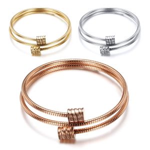 einfache armbänder großhandel-Dreifarbige Titan Stahl Doppelschicht Kabelarmband Frauen Armband mit einstellbarer Größe und nicht leicht zu verblassen