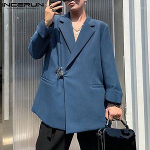 i̇nce yakasını uyacak toptan satış-Erkekler Takım Elbise Blazers Erkekler Blazer Katı Renk Yaka Uzun Kollu Streetwear Tek Düğme Zarif Moda Rahat Ince Coats S XL İncerun