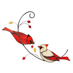 decorações de pássaro vermelho venda por atacado-Par de vermelho pássaro cor decorativo janela suspensão decoração objetos estatuetas