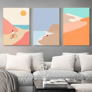 ingrosso framing dipinti-Dipinti Abstract Mountain Poster Sunset Beach Beach Cycling Canvas Pittura Nordic Wall Art Stampa surfing Morden Picture for Living RRD7723