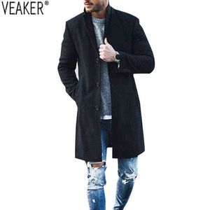 erkekler uzun yünlü kaşmir ceket toptan satış-2021 Sonbahar Kış Yeni erkek Slim Fit Yün Ceket Erkek Kaşmir Karışım Uzun Palto Siyah Kırmızı Gri Ceket Giyim S XL H1224