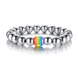 16 CM Stainless Steel Bead Rainbow Bracelet For Men High Polished Elastic Rope String Of Beads Boy Gift Jewelry Bangle