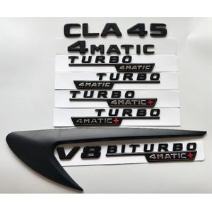 turbo-abzeichen großhandel-Black Buchstaben CLA45 V8 Biturbo Turbo Matic Fender Trunk Heckklappe Emblem Embleme Badges Abzeichen für Mercedes Benz AMG C117 x117