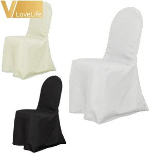 fildişi sandalyeleri toptan satış-Sandalye Kapakları adet grup Siyah Fildişi Beyaz Polyester Kapak Düğün Ziyafet Dekor için Parti Olay Malzemeleri