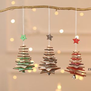 Nowy Drewniany Boże Narodzenie Wisiorek Kreatywny Pięciogłowy Star Snowflake Bell Choinki Wiszące Małe Ozdoby Party Kolorowy Decor HWD10534