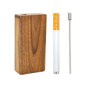 Wholesale new smoking box resale online - New style smoking pipe mm long walnut cigarette case creative slide design with built in needle Storage Box tobacco accessories