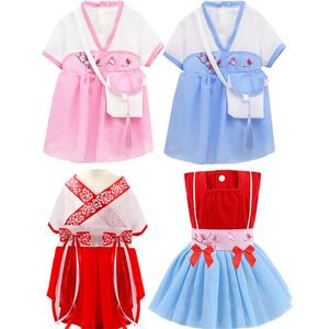 Wholesale chinese dog resale online - Dog Apparel Pet Dress Bowknot Gauze Skirt Puppy Princess Cat Clothes Chinese Style Hanfu