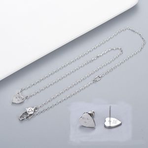 gravürlenebilir kolye toptan satış-Moda Stil Bayan Kolye Küpe Kazınmış Mektubu Kaplama Gümüş Kolye ile Tek Kalp Kolye