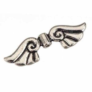 Wholesale flat metal spacers for sale - Group buy accessories for handicrafts large beads diy stuff alloy angel wings bead spacer flat double silver metal fashion jewelry findings mm