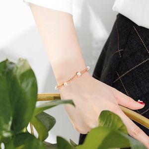 south korean pearl jewelry toptan satış-Charm Bilezikler Çift Zincir Inci Bilezik Kadınlar Için Paslanmaz Çelik Ayarlanabilir Güney Kore Boncuk Takı Dostluk Hediye Tasarımı