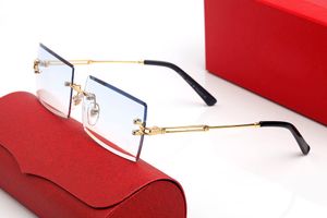 farbtöne sonnenbrille großhandel-2021 Mode Business Sonnenbrille Frauen Männer Marke Design Sommertöne Farbige Linsen Legierung Brillen Randlose Rechteck UV400 Dekorative Brille Sportrahmenlos