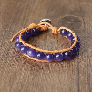 фиолетовый браслет оптовых-Очаровательные браслеты мм фиолетовый опал бусин из бусины из кожи ручной работы каменные браслеты браслета Bangle Boho женские украшения
