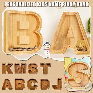 Party Supplies Large Capacity Transparent Wooden Alphabet Piggy Bank English A Z Letter Personalized Coin Savings Box