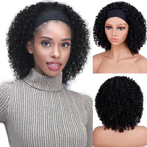siyah kadınlar için uygun peruklar toptan satış-Sentetik Peruk Linghang Siyah Kahverengi Sapıkça Kıvırcık Peruk Kadınlar için inç Uzun Saç Bandı Uygun Fiyatlı Doğal