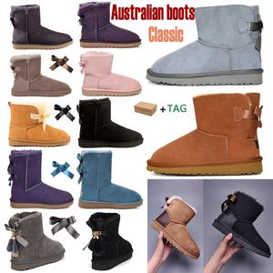 avustralyalı siyah kadınlar toptan satış-2022 Tasarımcı Bayan Avustralya Avustralya UG WGG Ugglis Çizmeleri Kadınlar Için Siyah Donanma Kış Papyon Kar Kürk Kürklü Kovboy Boot Ayak Bileği Diz Mini Bailey Açık Havada Sneakers