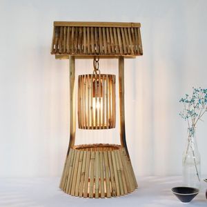 dokuma lambaları toptan satış-Retro Amerikan Kırsal Basit Japon Bambu Dokuma Lambası Kahve Dükkanı Yemek Odası Yatak Odası Bar Dekorasyon Eski Masa Lambaları