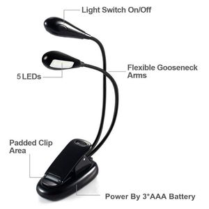 Flexibele lichte hals Dubbele kop Nacht met klem LED lamp voor het lezen van tablet zaklantaarns fakkels