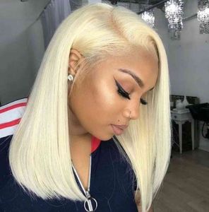 613 Blonde Lace Front Wig Blue Colored Remy Red Human Hair Full Ends Transparent Frontal Closure Swiss Lace Short Bob Wigs