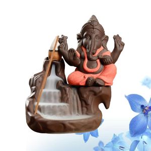 Moda Ceramiczny Ganesha Buddha Backflow Burner Kadzidłowy Handmade Mountain Waterfall Figurka Elephant Bóg Statua Home Hol Fragrance Lampy