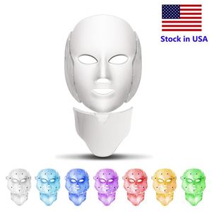 Ingrosso Maschera facciale a LED di qualità eccellente 7 colori con il collo della pelle ringiovanimento della pelle trattamento per la cura del viso Beauty Anti Acne Terapia Strumento sbiancante