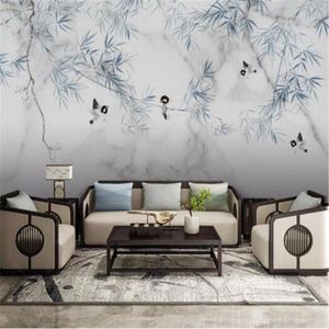 ingrosso carta da parati cinese uccello-Sfondi Milofi personalizzato D wallpaper D murale stile cinese moderno marmorizzato fiore di bambù e uccello sfondo muro