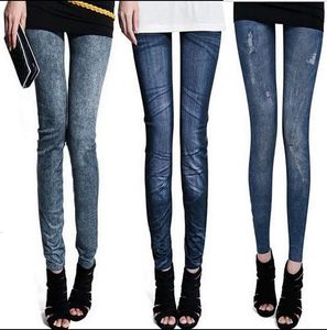 malha jeans leggings venda por atacado-Nova transferência de calor de malha Apertada ponto imitação jeans leggings