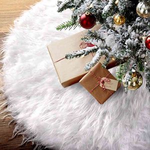 white xmas tree skirt toptan satış-Beyaz Etek Peluş Faux Kürk Noel Halı Merry Christmas Ağacı Süslemeleri Süsleme Yeni Yıl Navidad Ev Dekorasyonu